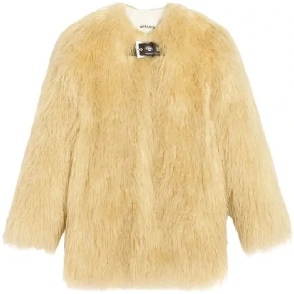 NEW APPARIS Petra Faux Mongolian Fur Short Coat in Panna Cotta M $525